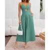 imageBTFBM Women 2026 Spaghetti Strap Midi Summer Dresses Sleeveless V Neck Cutout Slit Casual Beach Party Maxi Dress PocketsGrey Green
