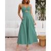 imageBTFBM Women 2026 Spaghetti Strap Midi Summer Dresses Sleeveless V Neck Cutout Slit Casual Beach Party Maxi Dress PocketsGrey Green