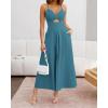 imageBTFBM Women 2026 Spaghetti Strap Midi Summer Dresses Sleeveless V Neck Cutout Slit Casual Beach Party Maxi Dress PocketsLake Blue