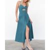 imageBTFBM Women 2026 Spaghetti Strap Midi Summer Dresses Sleeveless V Neck Cutout Slit Casual Beach Party Maxi Dress PocketsLake Blue