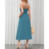 imageBTFBM Women 2026 Spaghetti Strap Midi Summer Dresses Sleeveless V Neck Cutout Slit Casual Beach Party Maxi Dress PocketsLake Blue