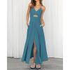 imageBTFBM Women 2026 Spaghetti Strap Midi Summer Dresses Sleeveless V Neck Cutout Slit Casual Beach Party Maxi Dress PocketsLake Blue