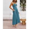 imageBTFBM Women 2026 Spaghetti Strap Midi Summer Dresses Sleeveless V Neck Cutout Slit Casual Beach Party Maxi Dress PocketsLake Blue