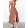 imageBTFBM Women 2026 Spaghetti Strap Midi Summer Dresses Sleeveless V Neck Cutout Slit Casual Beach Party Maxi Dress PocketsLight Brown