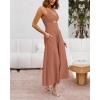 imageBTFBM Women 2026 Spaghetti Strap Midi Summer Dresses Sleeveless V Neck Cutout Slit Casual Beach Party Maxi Dress PocketsLight Brown