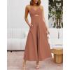 imageBTFBM Women 2026 Spaghetti Strap Midi Summer Dresses Sleeveless V Neck Cutout Slit Casual Beach Party Maxi Dress PocketsLight Brown