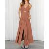 imageBTFBM Women 2026 Spaghetti Strap Midi Summer Dresses Sleeveless V Neck Cutout Slit Casual Beach Party Maxi Dress PocketsLight Brown