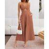 imageBTFBM Women 2026 Spaghetti Strap Midi Summer Dresses Sleeveless V Neck Cutout Slit Casual Beach Party Maxi Dress PocketsLight Brown