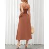 imageBTFBM Women 2026 Spaghetti Strap Midi Summer Dresses Sleeveless V Neck Cutout Slit Casual Beach Party Maxi Dress PocketsLight Brown