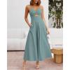 imageBTFBM Women 2026 Spaghetti Strap Midi Summer Dresses Sleeveless V Neck Cutout Slit Casual Beach Party Maxi Dress PocketsLight Lake Blue