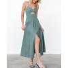 imageBTFBM Women 2026 Spaghetti Strap Midi Summer Dresses Sleeveless V Neck Cutout Slit Casual Beach Party Maxi Dress PocketsLight Lake Blue