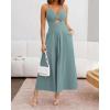 imageBTFBM Women 2026 Spaghetti Strap Midi Summer Dresses Sleeveless V Neck Cutout Slit Casual Beach Party Maxi Dress PocketsLight Lake Blue