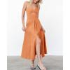 imageBTFBM Women 2026 Spaghetti Strap Midi Summer Dresses Sleeveless V Neck Cutout Slit Casual Beach Party Maxi Dress PocketsLight Orange