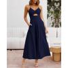 imageBTFBM Women 2026 Spaghetti Strap Midi Summer Dresses Sleeveless V Neck Cutout Slit Casual Beach Party Maxi Dress PocketsNavy