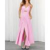 imageBTFBM Women 2026 Spaghetti Strap Midi Summer Dresses Sleeveless V Neck Cutout Slit Casual Beach Party Maxi Dress PocketsPink