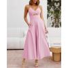 imageBTFBM Women 2026 Spaghetti Strap Midi Summer Dresses Sleeveless V Neck Cutout Slit Casual Beach Party Maxi Dress PocketsPink