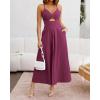 imageBTFBM Women 2026 Spaghetti Strap Midi Summer Dresses Sleeveless V Neck Cutout Slit Casual Beach Party Maxi Dress PocketsPurple