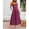 imageBTFBM Women 2026 Spaghetti Strap Midi Summer Dresses Sleeveless V Neck Cutout Slit Casual Beach Party Maxi Dress PocketsPurple