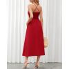 imageBTFBM Women 2026 Spaghetti Strap Midi Summer Dresses Sleeveless V Neck Cutout Slit Casual Beach Party Maxi Dress PocketsRed