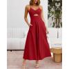 imageBTFBM Women 2026 Spaghetti Strap Midi Summer Dresses Sleeveless V Neck Cutout Slit Casual Beach Party Maxi Dress PocketsRed