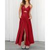 imageBTFBM Women 2026 Spaghetti Strap Midi Summer Dresses Sleeveless V Neck Cutout Slit Casual Beach Party Maxi Dress PocketsRed