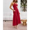 imageBTFBM Women 2026 Spaghetti Strap Midi Summer Dresses Sleeveless V Neck Cutout Slit Casual Beach Party Maxi Dress PocketsRed