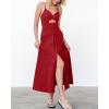 imageBTFBM Women 2026 Spaghetti Strap Midi Summer Dresses Sleeveless V Neck Cutout Slit Casual Beach Party Maxi Dress PocketsRed