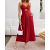 imageBTFBM Women 2026 Spaghetti Strap Midi Summer Dresses Sleeveless V Neck Cutout Slit Casual Beach Party Maxi Dress PocketsRed