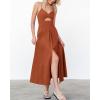 imageBTFBM Women 2026 Spaghetti Strap Midi Summer Dresses Sleeveless V Neck Cutout Slit Casual Beach Party Maxi Dress PocketsRust Red