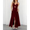 imageBTFBM Women 2026 Spaghetti Strap Midi Summer Dresses Sleeveless V Neck Cutout Slit Casual Beach Party Maxi Dress PocketsWine Red