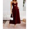 imageBTFBM Women 2026 Spaghetti Strap Midi Summer Dresses Sleeveless V Neck Cutout Slit Casual Beach Party Maxi Dress PocketsWine Red
