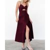 imageBTFBM Women 2026 Spaghetti Strap Midi Summer Dresses Sleeveless V Neck Cutout Slit Casual Beach Party Maxi Dress PocketsWine Red