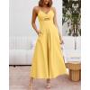 imageBTFBM Women 2026 Spaghetti Strap Midi Summer Dresses Sleeveless V Neck Cutout Slit Casual Beach Party Maxi Dress PocketsYellow