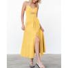 imageBTFBM Women 2026 Spaghetti Strap Midi Summer Dresses Sleeveless V Neck Cutout Slit Casual Beach Party Maxi Dress PocketsYellow