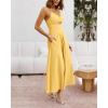imageBTFBM Women 2026 Spaghetti Strap Midi Summer Dresses Sleeveless V Neck Cutout Slit Casual Beach Party Maxi Dress PocketsYellow