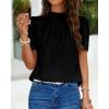 imageBTFBM Women Blouses Dressy Casual 2026 Summer Tops High Neck Lace Trim Short Sleeve Business Work Shirts Spring ClothesBlack