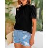 imageBTFBM Women Blouses Dressy Casual 2026 Summer Tops High Neck Lace Trim Short Sleeve Business Work Shirts Spring ClothesBlack