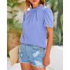 imageBTFBM Women Blouses Dressy Casual 2026 Summer Tops High Neck Lace Trim Short Sleeve Business Work Shirts Spring ClothesBlue