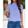 imageBTFBM Women Blouses Dressy Casual 2026 Summer Tops High Neck Lace Trim Short Sleeve Business Work Shirts Spring ClothesBlue