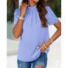 imageBTFBM Women Blouses Dressy Casual 2026 Summer Tops High Neck Lace Trim Short Sleeve Business Work Shirts Spring ClothesBlue