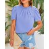 imageBTFBM Women Blouses Dressy Casual 2026 Summer Tops High Neck Lace Trim Short Sleeve Business Work Shirts Spring ClothesBlue