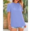 imageBTFBM Women Blouses Dressy Casual 2026 Summer Tops High Neck Lace Trim Short Sleeve Business Work Shirts Spring ClothesBlue