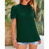 imageBTFBM Women Blouses Dressy Casual 2026 Summer Tops High Neck Lace Trim Short Sleeve Business Work Shirts Spring ClothesDark Green