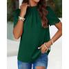 imageBTFBM Women Blouses Dressy Casual 2026 Summer Tops High Neck Lace Trim Short Sleeve Business Work Shirts Spring ClothesDark Green