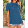 imageBTFBM Women Blouses Dressy Casual 2026 Summer Tops High Neck Lace Trim Short Sleeve Business Work Shirts Spring ClothesLake Blue