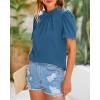 imageBTFBM Women Blouses Dressy Casual 2026 Summer Tops High Neck Lace Trim Short Sleeve Business Work Shirts Spring ClothesLake Blue