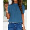 imageBTFBM Women Blouses Dressy Casual 2026 Summer Tops High Neck Lace Trim Short Sleeve Business Work Shirts Spring ClothesLake Blue