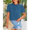 imageBTFBM Women Blouses Dressy Casual 2026 Summer Tops High Neck Lace Trim Short Sleeve Business Work Shirts Spring ClothesLake Blue