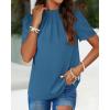 imageBTFBM Women Blouses Dressy Casual 2026 Summer Tops High Neck Lace Trim Short Sleeve Business Work Shirts Spring ClothesLake Blue