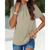 imageBTFBM Women Blouses Dressy Casual 2026 Summer Tops High Neck Lace Trim Short Sleeve Business Work Shirts Spring ClothesLight Green